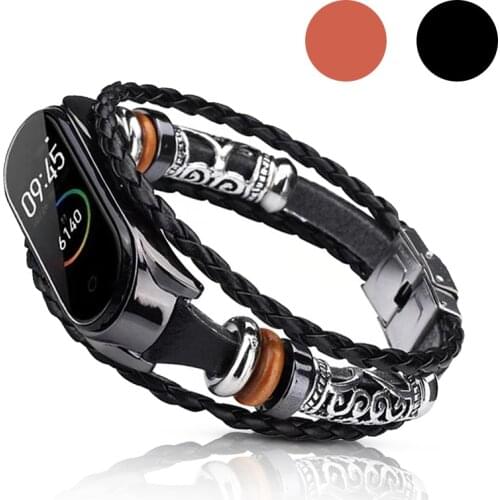Metal Carved Retro Style Leather Strap for Xiaomi Mi Band 5 4 3 Watch Bracelet for MIband5 Wristband Replacement Belt