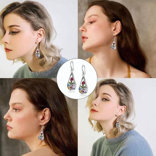 Silver Color Creative Plant Dry Rose Flower Earring Ball Earring Drop Pressed For Women Fashion Jewelry Gift Glass Girls Fl T7E5