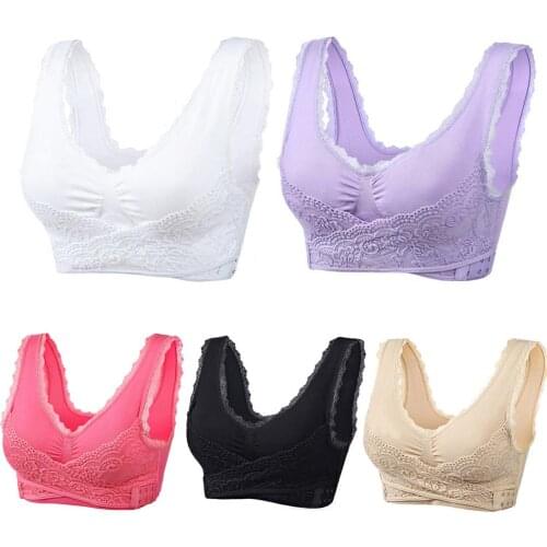 Solid Color Lace Front Cross Push-Up Padded Breathable Gym Yoga Women Sports Bra