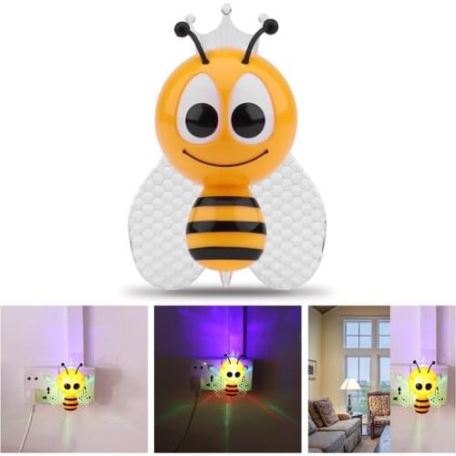 Cartoon Bee LED Table Lamp Night Light Sensor Colorful Plug Bedside Lights For Baby Bedroom Childrens Gifts Home Decoration