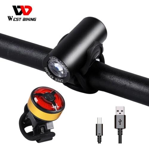 WEST BIKING Cycling Front + Rear Lights USB Rechargeable 350 Lume Bicycle Front Lights MTB Road Bike Warning Lamp Taillight