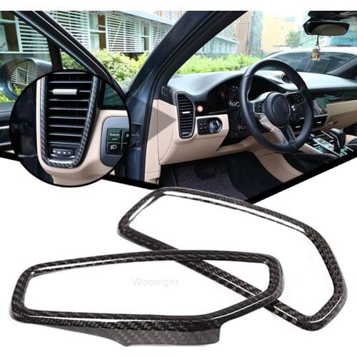 Wooeight 2x Real Carbon Fiber Dashboard Side Air Conditioning Outlet AC Vent Trim Sticker Fit for Porsche Cayenne 2018 2019 2020