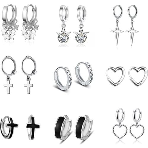 925 Sterling Silver Tassel Crystal Star Cross Heart Shape Stud Earring For Women Party Wedding Jewelry Pendientes Accessories