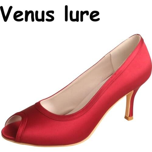 High Quality Women Wine Red Shoes Wedding 8CM Heel Peep Toe Pumps