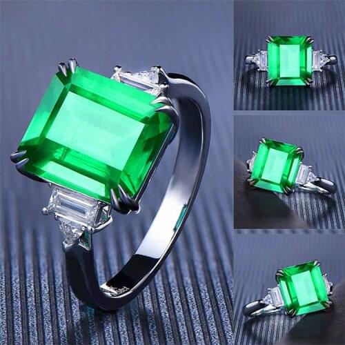Vintage Female Green Zircon Stone Ring Cute Silver Color Love Solitaire Engagement Ring Square Wedding Rings For Women
