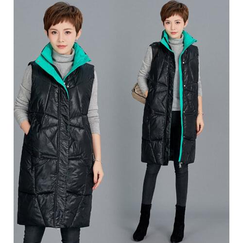Waistcoat Womens Mid-Length Thick Down Cotton Plus Size Vest Autumn And Winter Sleeveless Jacket Female Loose Outerwear