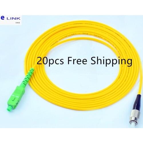 20pcs SC/APC-FC/UPC fiber optic patch cord simplex singlemode 3.0mm G652D jacket cable optical jumper free shipping ELINK