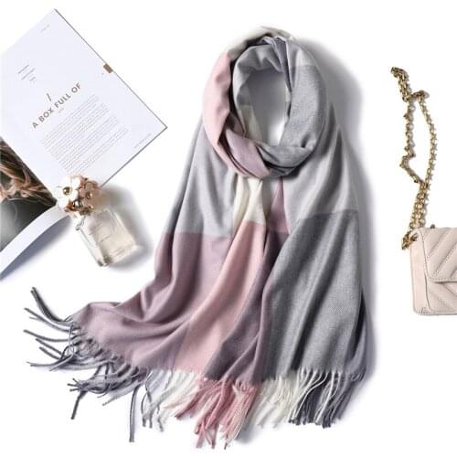 2020 New Plaid Women Hijab Scarf Pashmina Lady Shawls Foulard Headband Tassel Cashmere Winter Scarves Warm Female Wraps Bandana