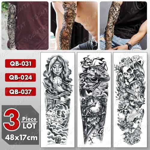 3 pcs/lot Large Arm Sleeve Tattoo Angel Waterproof Temporary Tatto Sticker Skull Clock Body Art Full Fake Tatoo Women Men