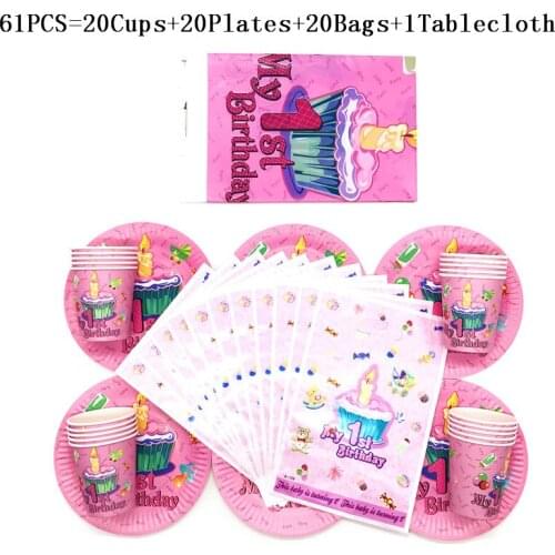 61Pcs Disney My First Birthday Theme Kids Birthday Party Decorations Cups Plate Tablecloth Festival Gift Bags Tableware Supply