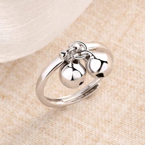 925 Sterling Silver Double Bell Silver Ring Fashion Open Finger Ring For Women Minimalist Accessories Jewelry S-R641