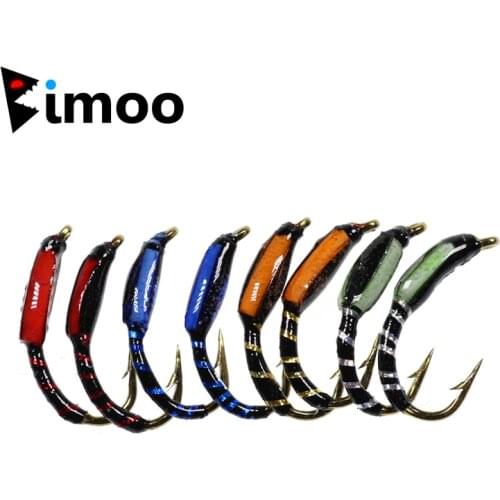 Bimoo 6PCS #12 Multiple Color Epoxy Midge Buzzer Nymph Fly Trout Fishing Lure Bait Insect Red Orange Blue Green Blue Hegene Flie
