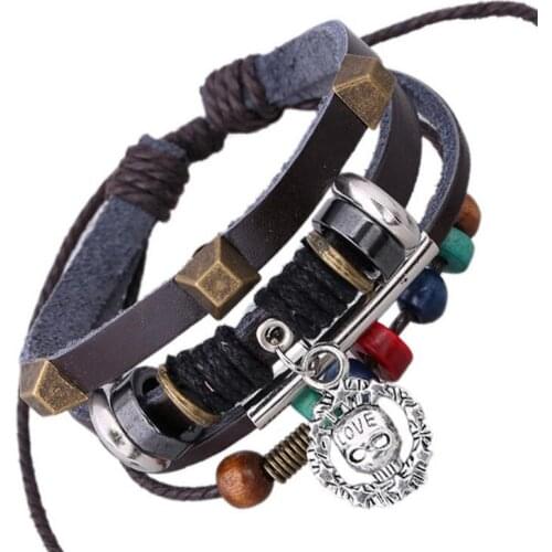 HOT Alloy Skeleton Pendants Bracelet Handmade Weave Beads Vintage Bracelet