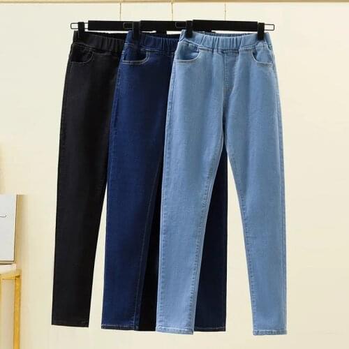 Classic Slim Stretch Jeans Women Pus Size 5XL Elastic High Waist Moms Denim Pencil Pants Casual Solid Denim Trousers Female