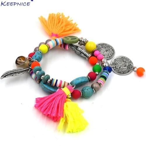 Ethnic Bohemia friendship bracelet colorful tassel charms bracelets beaded Bracelets