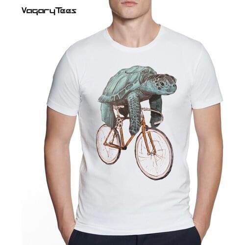 Mens Creative Sea Turtle/Lion cycling Fixed Gear Bike Print Short Sleeve Tshirt Hipster streetwear Tops Cool Animals Desgin Tee