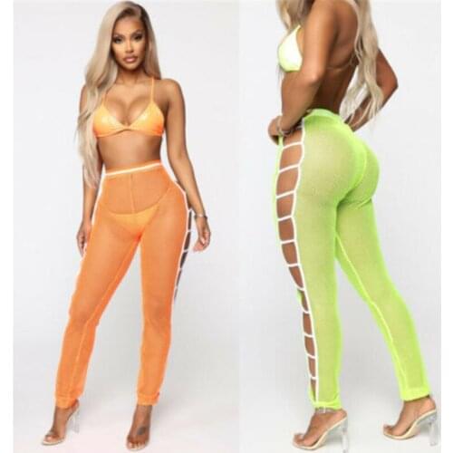 HOT Women Beach Mesh Sheer Bikini Cover Up Fishnet Hollow Summer Transparent Swimwear Bathing Pants Trousers S-XL
