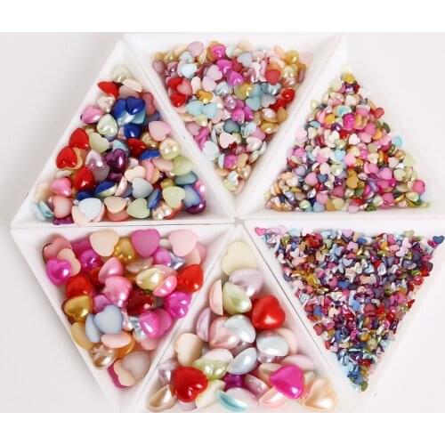 3/4/6/8/10/12mm Cheap Half Round Flatback Heart Shape Plastic ABS Imitation Pearl Beads Mixed Color DIY Craft Scrapbook Supplies