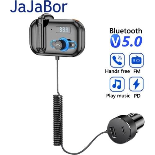 JaJaBor FM Transmitter Handsfree Car Kit Bluetooth Headset Earphone MP3 Player with Atmosphere Lamp USB Type C PD Car Charger