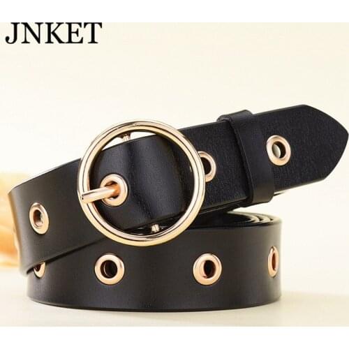 JNKET New Belts Ladies Round Button Air Eye Belt Fashion Pin Buckle Waist Belt Students Personality Belt