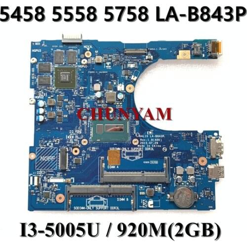NEW AAL10 LA-B843P I3-5005U 920M/2GB For Dell INSPIRON 5458 5558 5758 Laptop Motherboard CN-0HV659 HV659 Mainboard 100% tested
