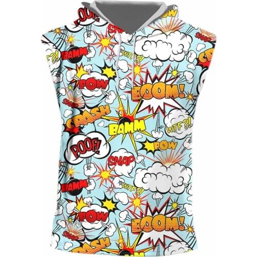 IFPD 3D BOOM Graffiti Print Hooded Tank Top Hip Hop Casual Abstract Funny Sleeveless Vest Gym Clothing Men College Streetwear