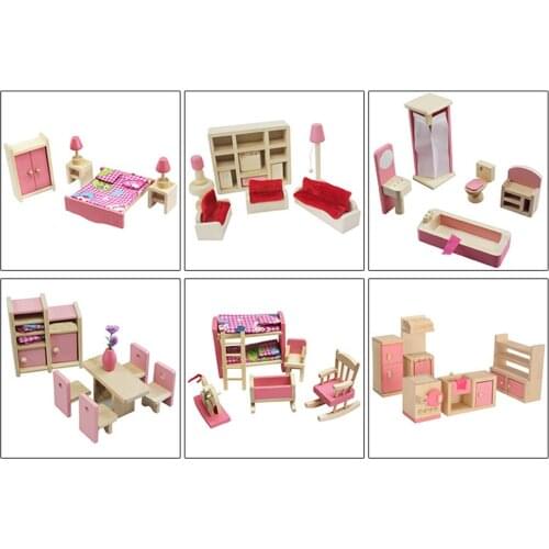 Dollhouse Families Set Simulation Furniture Toys Playing House Miniature Wooden Children Portable Interactive Present
