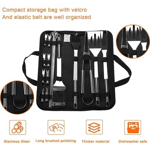20Pcs BBQ Grill Tool Set Grill Accessories Kit with Bag for Outdoor Camping