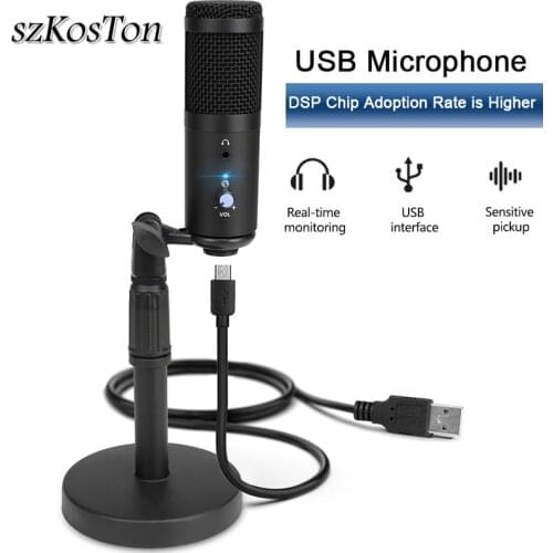 USB Condenser Microphone With Desktop Tripod Holder Computer Studio Microphone For PC Laptop Youtube Game Karaoke Live Streaming