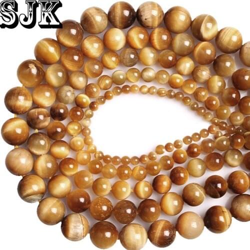 Natural Tiger Eye Stone Beads Gold Tiger Eye Round Loose Smooth Stone Beads 4 6 8 10 12MM For Necklace Bracelet Jewelry Making