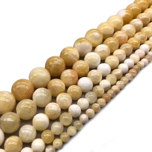 Natural Stone Yellow Cloud Jades Beads Round Loose Beads Strand For Jewelry Making DIY Bracelet Necklace 15" 4/6/8/10/12mm