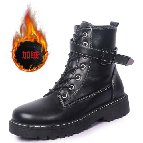 Autumn Winter All-match Flat Motorcycle Boots Handsome Martens Boots Womens British Style Plus Velvet Short Boots Fashion