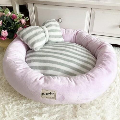 Dog Bed Mats Round Puppy Pads Winter Warm Velvet Soft Lounger Sofa for Kitten Puppy Pet Cat Litter Nest Kennel With Pillow