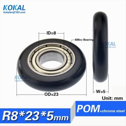 [R0823-5] 10PCS low noise 688zz ball bearing coated with PLASTIC POM roller wheel inner 8mm window door bearing pulley 8*23*5mm