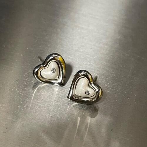 Silver Love Earrings with fire paint Pearl Earrings heart earrings