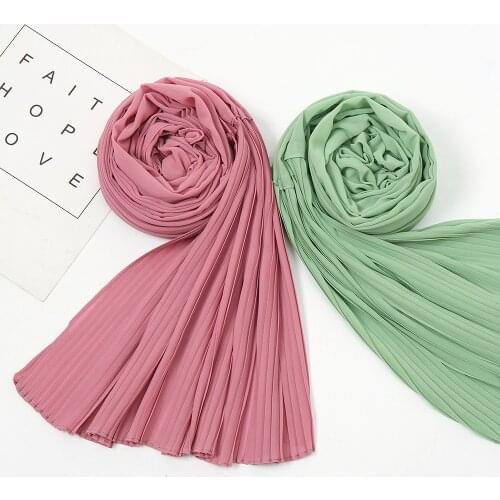 New Arrival Chiffon Crinkle Pleated Shawls Hijabs Turbans Patchwork Headscarf Muslim Fashion Head Wraps 1PC Retail
