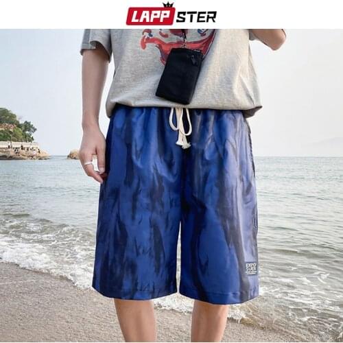 LAPPSTER Men Tie Dye Streetwear Causal Shorts 2021 Summer Mens Korean Style Hip Hop Running Shorts Man Cotton Kpop Vintage Pants