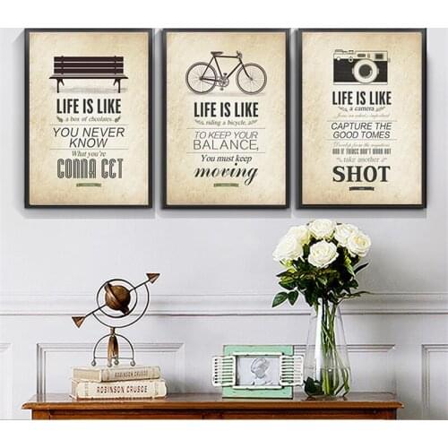 HAOCHU Nordic Decorative Canvas Painting Abstract Pictures Positive Sentence with Bicycle Camera Mountain Hat Bench for Children