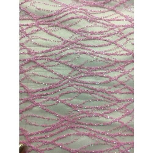 Light pink 5yards glued glitter tulle mesh hand print lace fabric for sawing wedding bridal /evening dress Bzl-102440