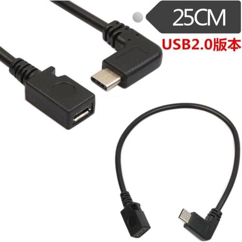 USB 3.1 Type C 90 Degree Right Angle Male To Micro USB 2.0 Type B Straight Female Converter Adapter Cable Extension Cord