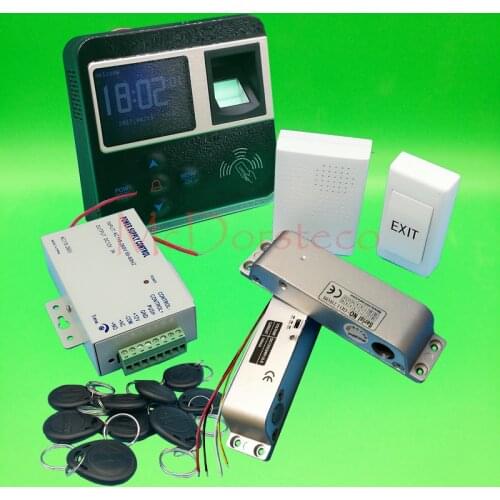 Electric Surface Drop Bolt Lock Fingerprint 125KHz ID Card Reader Wood Door Access Control System Kit + Power Supply