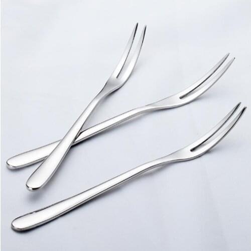 New Fruit Fork Luxury Stainless Steel Cake Dessert Fork Mini Fork Salad Flatware Two-tine Table Cutlery Kitchen Tools
