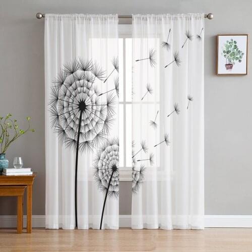 Dandelion Flower Black White Window Curtains Living Room Tulle Curtains Kitchen Decor Kids Room Curtain Window Treatment