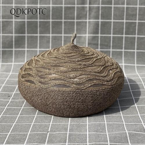 2021 Hat New Spring Summer Women Straw+PP Network Berets Japanese Fashion Breathable Retro Casual Painter Cap Straw Hat QDKPOTC