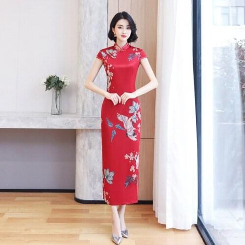 2021Retro Cheongsam Long Style Elegant Modification Traditional Chinese Style Chinese Dress Slim Qi Pao Women Wedding Dress