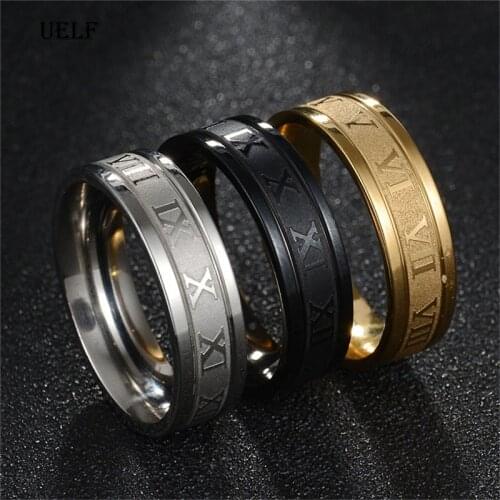 Uelf Brand Roman Numbers Ring Stainless Steel Ring for Women Men Ladies Girls Silver Black Gold Color Finger Bague