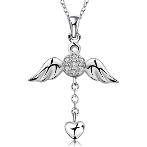 ZEMIOR Angel Heart Pendant Necklaces For Women 5A Clear Cubic Zirconia White Romantic Necklace Girl Anniversary Fashion Jewelry