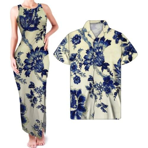HYCOOL Summer Sleeveless O Neck Slit Tank Plain Floral Dress Elegant Casual Women Lady Maxi Bodycon Pencil Dress Match Men Shirt