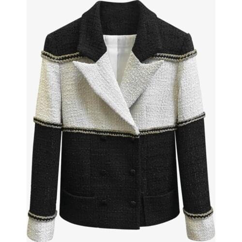 Fad Autumn Winter Vogue Wool Coat Metal Button Full Sleeves Contrast Color Notched Straight Short Jacket Vetements Femme Chic