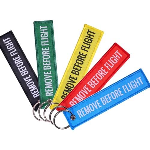 1Pce Fashion Tags Keychain Remove Before Flight Keyring Rectangle Polyester Embroidery Message 13*3CM Multicolor